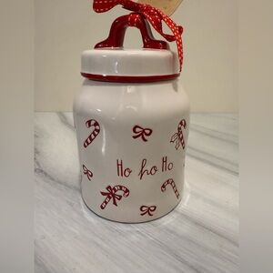 Rae Dunn Baby Canister with Red Candy Canes and Bows